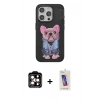 MARSİLYAN™- iPhone 14 Pro Max Kılıf İz Minimal Koleksiyonu - Siyah Joko 5D Cam + Turuncu PVD Metal Kamera Lens