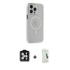 MARSİLYAN™- iPhone 14 Pro Max Kılıf Kıvılcım Asil Özel Seri - Şeffaf Pasifik Cam Ekran Koruyucu + Turuncu PVD Metal Kamera Lens