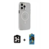 MARSİLYAN™- iPhone 14 Pro Max Kılıf Kıvılcım Asil Özel Seri - Siyah 18D Cam Ekran Koruyucu + PVD Metal Kamera Lens - TU