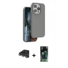 MARSİLYAN™- iPhone 14 Pro Max Kılıf Kıvılcım Çizgi Serisi - Şeffaf 360 Full Body Arka Koruyucu + Gümüş Raze Metal Kamera Lens