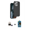 MARSİLYAN™- iPhone 14 Pro Max Kılıf Kıvılcım Çizgi Serisi - Siyah 18D Cam Ekran Koruyucu + Bilvis Titan Kamera Lens - GS