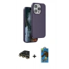 MARSİLYAN™- iPhone 14 Pro Max Kılıf Kıvılcım Çizgi Serisi - Siyah 18D Cam Ekran Koruyucu + Raze Metal Kamera Lens - GD