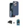 MARSİLYAN™- iPhone 14 Pro Max Kılıf Kıvılcım Çizgi Serisi - Siyah 18D Cam Ekran Koruyucu + Raze Metal Kamera Lens - GD