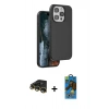 MARSİLYAN™- iPhone 14 Pro Max Kılıf Kıvılcım Çizgi Serisi - Siyah 18D Cam Ekran Koruyucu + Raze Metal Kamera Lens - GD