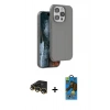 MARSİLYAN™- iPhone 14 Pro Max Kılıf Kıvılcım Çizgi Serisi - Siyah 18D Cam Ekran Koruyucu + Raze Metal Kamera Lens - GD
