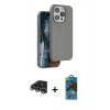 MARSİLYAN™- iPhone 14 Pro Max Kılıf Kıvılcım Çizgi Serisi - Siyah 18D Cam Ekran Koruyucu + Raze Metal Kamera Lens - GS