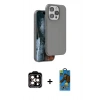 MARSİLYAN™- iPhone 14 Pro Max Kılıf Kıvılcım Çizgi Serisi - Siyah 18D Cam Ekran Koruyucu + PVD Metal Kamera Lens - TU