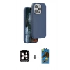 MARSİLYAN™- iPhone 14 Pro Max Kılıf Kıvılcım Çizgi Serisi - Siyah 18D Cam Ekran Koruyucu + PVD Metal Kamera Lens - TU