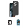 MARSİLYAN™- iPhone 14 Pro Max Kılıf Kıvılcım Çizgi Serisi - Siyah 18D Cam Ekran Koruyucu + PVD Metal Kamera Lens - TU