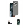 MARSİLYAN™- iPhone 14 Pro Max Kılıf Kıvılcım Çizgi Serisi - Siyah 360 Mat Full Body Arka Koruyucu + Bilvis Titan Kamera Lens - GS