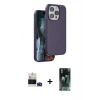 MARSİLYAN™- iPhone 14 Pro Max Kılıf Kıvılcım Çizgi Serisi - Siyah 360 Mat Full Body Arka Koruyucu + Derin Mor Bilvis Titan Kamera Lens