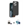 MARSİLYAN™- iPhone 14 Pro Max Kılıf Kıvılcım Çizgi Serisi - Siyah 3D Antistatik Cam Ekran Koruyucu + Bilvis Titan Kamera Lens - GS
