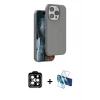 MARSİLYAN™- iPhone 14 Pro Max Kılıf Kıvılcım Çizgi Serisi - Siyah 3D Antistatik Cam Ekran Koruyucu + PVD Metal Kamera Lens - TU