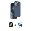 MARSİLYAN™- iPhone 14 Pro Max Kılıf Kıvılcım Çizgi Serisi - Siyah 3D Antistatik Cam Ekran Koruyucu + PVD Metal Kamera Lens - TU