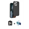 MARSİLYAN™- iPhone 14 Pro Max Kılıf Kıvılcım Çizgi Serisi - Siyah 3D Antistatik Cam Ekran Koruyucu + PVD Metal Kamera Lens - TU