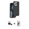 MARSİLYAN™- iPhone 14 Pro Max Kılıf Kıvılcım Çizgi Serisi - Siyah Bilvis 3D Mat Cam Ekran Koruyucu + Bilvis Titan Kamera Lens - SH