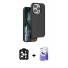 MARSİLYAN™- iPhone 14 Pro Max Kılıf Kıvılcım Çizgi Serisi - Siyah Bilvis 5in1 5D Magic Hayalet Cam Ekran Koruyucu + PVD Metal Kamera Lens - TU