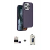 MARSİLYAN™- iPhone 14 Pro Max Kılıf Kıvılcım Çizgi Serisi - Siyah Bilvis Hayalet Cam Ekran Koruyucu + Derin Mor Bilvis Titan Kamera Lens