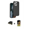 MARSİLYAN™- iPhone 14 Pro Max Kılıf Kıvılcım Çizgi Serisi - Siyah Buffer Cam Ekran Koruyucu + Raze Metal Kamera Lens - GD