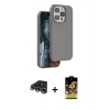 MARSİLYAN™- iPhone 14 Pro Max Kılıf Kıvılcım Çizgi Serisi - Siyah Buffer Cam Ekran Koruyucu + Gümüş Raze Metal Kamera Lens