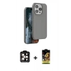 MARSİLYAN™- iPhone 14 Pro Max Kılıf Kıvılcım Çizgi Serisi - Siyah Buffer Cam Ekran Koruyucu + Turuncu PVD Metal Kamera Lens