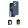 MARSİLYAN™- iPhone 14 Pro Max Kılıf Kıvılcım Çizgi Serisi - Siyah Buffer Cam Ekran Koruyucu + Turuncu PVD Metal Kamera Lens