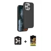 MARSİLYAN™- iPhone 14 Pro Max Kılıf Kıvılcım Çizgi Serisi - Siyah Buffer Cam Ekran Koruyucu + Turuncu PVD Metal Kamera Lens