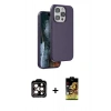 MARSİLYAN™- iPhone 14 Pro Max Kılıf Kıvılcım Çizgi Serisi - Siyah Buffer Cam Ekran Koruyucu + Turuncu PVD Metal Kamera Lens