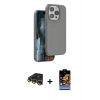 MARSİLYAN™- iPhone 14 Pro Max Kılıf Kıvılcım Çizgi Serisi - Siyah Buffer Hayalet Cam Ekran Koruyucu + Raze Metal Kamera Lens - GD