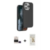 MARSİLYAN™- iPhone 14 Pro Max Kılıf Kıvılcım Çizgi Serisi - Siyah Mat Seramik Nano Ekran Koruyucu + Bilvis Titan Kamera Lens - SH