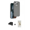 MARSİLYAN™- iPhone 14 Pro Max Kılıf Kıvılcım Çizgi Serisi - Siyah Mat Seramik Nano Ekran Koruyucu + Raze Metal Kamera Lens - GS