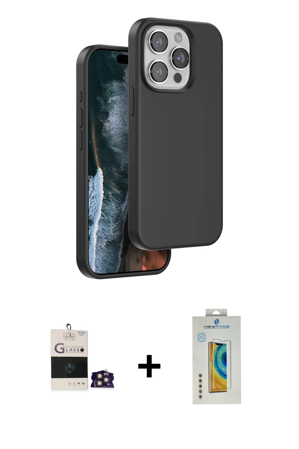 MARSİLYAN™- iPhone 14 Pro Max Kılıf Kıvılcım Çizgi Serisi - Siyah Polymer Nano Ekran Koruyucu + Bilvis Titan Kamera Lens - GD