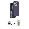MARSİLYAN™- iPhone 14 Pro Max Kılıf Kıvılcım Çizgi Serisi - Siyah Polymer Nano Ekran Koruyucu + Derin Mor Bilvis Titan Kamera Lens