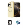 MARSİLYAN™- iPhone 14 Pro Max Kılıf Kıvılcım Form Prime - Siyah 3D Antistatik Cam Ekran Koruyucu + PVD Metal Kamera Lens - TU