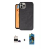 MARSİLYAN™- iPhone 14 Pro Max Kılıf Kıvılcım Işık Serisi - Siyah 18D Cam Ekran Koruyucu + Siyah Bilvis Titan Kamera Lens