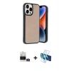 MARSİLYAN™- iPhone 14 Pro Max Kılıf Kıvılcım Işık Serisi - Siyah 3D Antistatik Cam Ekran Koruyucu + Gold Bilvis Titan Kamera Lens