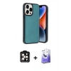MARSİLYAN™- iPhone 14 Pro Max Kılıf Kıvılcım Işık Serisi - Siyah Bilvis 5in1 5D Magic Hayalet Cam Ekran Koruyucu + Turuncu PVD Metal Kamera Lens