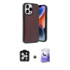 MARSİLYAN™- iPhone 14 Pro Max Kılıf Kıvılcım Işık Serisi - Siyah Bilvis 5in1 5D Magic Hayalet Cam Ekran Koruyucu + Turuncu PVD Metal Kamera Lens