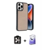 MARSİLYAN™- iPhone 14 Pro Max Kılıf Kıvılcım Işık Serisi - Siyah Bilvis 5in1 5D Magic Hayalet Cam Ekran Koruyucu + Turuncu PVD Metal Kamera Lens