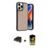 MARSİLYAN™- iPhone 14 Pro Max Kılıf Kıvılcım Işık Serisi - Siyah Buffer Cam Ekran Koruyucu + Gold Raze Metal Kamera Lens
