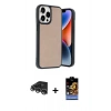 MARSİLYAN™- iPhone 14 Pro Max Kılıf Kıvılcım Işık Serisi - Siyah Buffer Hayalet Cam Ekran Koruyucu + Raze Metal Kamera Lens - GS