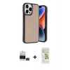 MARSİLYAN™- iPhone 14 Pro Max Kılıf Kıvılcım Işık Serisi - Siyah Mat Seramik Nano Ekran Koruyucu + Gümüş Bilvis Titan Kamera Lens