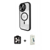 MARSİLYAN™- iPhone 14 Pro Max Kılıf Kıvılcım Modern Koleksiyonu - Şeffaf Pasifik Cam Ekran Koruyucu + Turuncu PVD Metal Kamera Lens