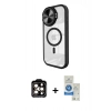 MARSİLYAN™- iPhone 14 Pro Max Kılıf Kıvılcım Modern Koleksiyonu - Şeffaf Royal Nano Ekran Koruyucu + Turuncu PVD Metal Kamera Lens