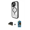 MARSİLYAN™- iPhone 14 Pro Max Kılıf Kıvılcım Modern Koleksiyonu - Siyah 18D Cam Ekran Koruyucu + Raze Metal Kamera Lens - GD