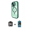 MARSİLYAN™- iPhone 14 Pro Max Kılıf Kıvılcım Modern Koleksiyonu - Siyah 18D Cam Ekran Koruyucu + PVD Metal Kamera Lens - TU