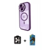 MARSİLYAN™- iPhone 14 Pro Max Kılıf Kıvılcım Modern Koleksiyonu - Siyah 18D Cam Ekran Koruyucu + PVD Metal Kamera Lens - TU