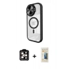 MARSİLYAN™- iPhone 14 Pro Max Kılıf Kıvılcım Modern Koleksiyonu - Siyah 6D Mat Seramik Hayalet Nano Ekran Koruyucu + PVD Metal Kamera Lens - TU