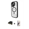 MARSİLYAN™- iPhone 14 Pro Max Kılıf Kıvılcım Modern Koleksiyonu - Siyah Bilvis 3D Mat Cam Ekran Koruyucu + Raze Metal Kamera Lens - GD
