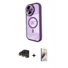 MARSİLYAN™- iPhone 14 Pro Max Kılıf Kıvılcım Modern Koleksiyonu - Siyah Bilvis 3D Mat Cam Ekran Koruyucu + Raze Metal Kamera Lens - GD